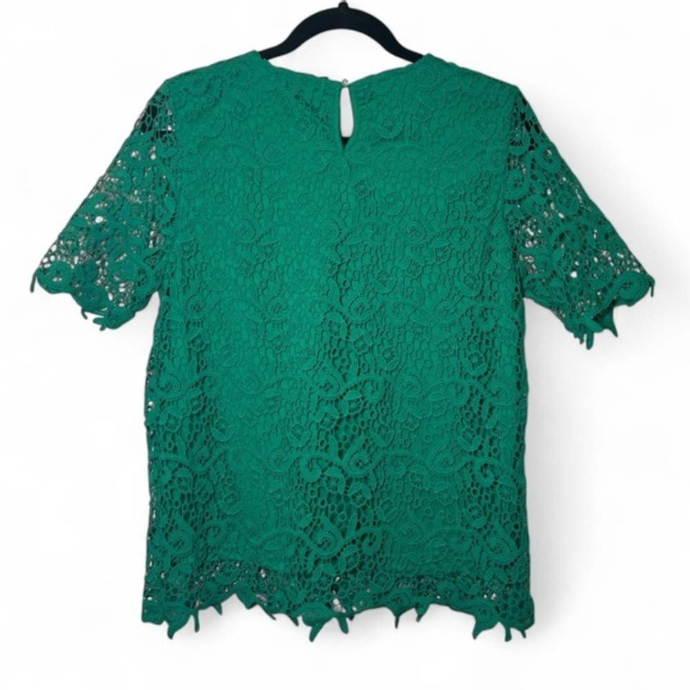 Philosophy‎ Women Size S Green Short Sleeve Lace Overlay Lined Holiday Blouse
